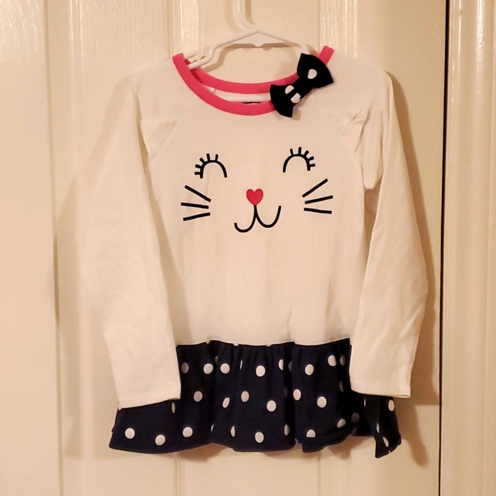 GIRLS POLKA DOT KITTY DRESS SHIRT 5T